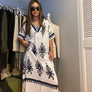 Navy and White Embroidered Maxi Dress